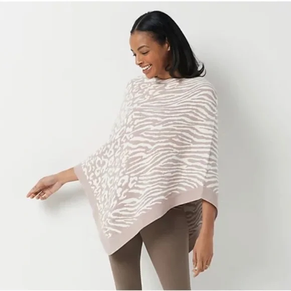 NWOT Barefoot Dreams poncho one size animal print cozychic ultra lite tan - Picture 1 of 2